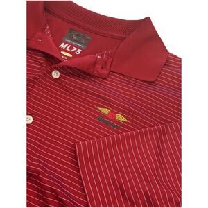 Greg Norman Red Striped Performance Polo Medium Baltusrol Golf Club Chest Logo